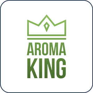 Aroma King-logo i grønt med kronedesign